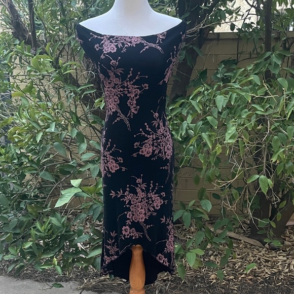 Charlotte Russe Black Floral Print Midi Dress Size M Crisscross Back - Picture 4 of 16